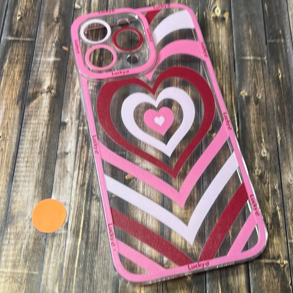 5for$10 Looped Pink Red Heart Transparent Lucky IPhone 14 Pro Max Phone Case